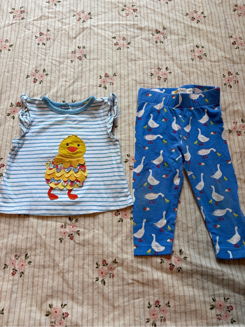 Baby boden Blue Striped Chick Top & Blue Goose Leggings Set